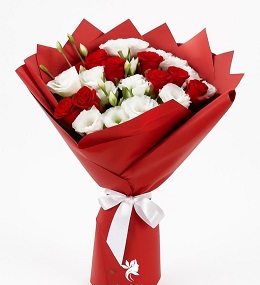 BEYAZ KIRMIZI GÜL BUKETİ 10 no